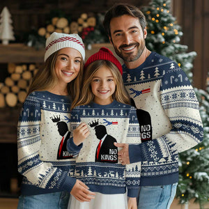 No Kings Ugly Christmas Sweater Funny Resist Meme TS10 Beige Navy Print Your Wear