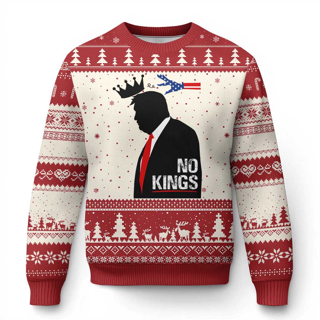 No Kings Ugly Christmas Sweater Funny Resist Meme TS10 Beige Red Print Your Wear