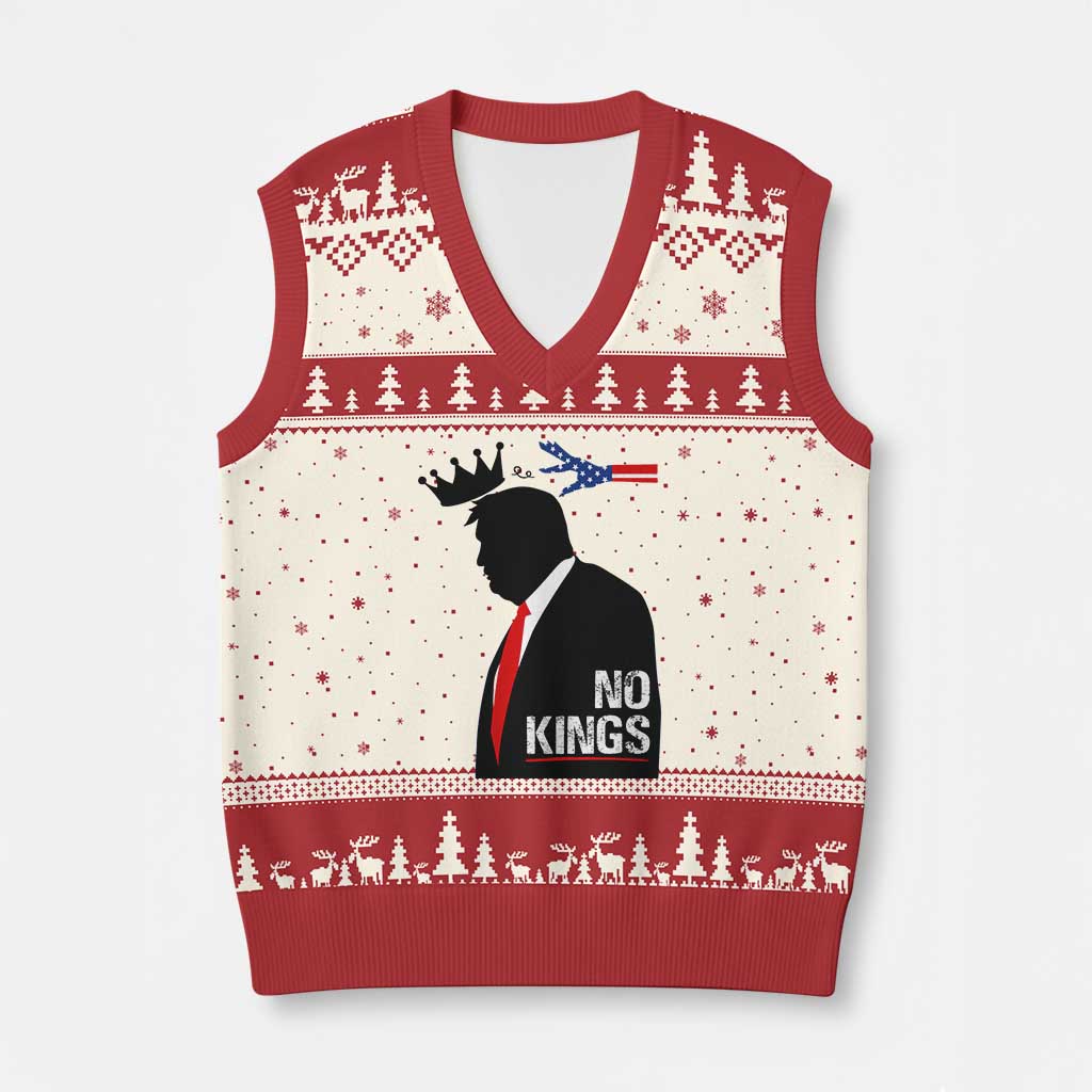 No Kings V-Neck Knit Sweater Vest Funny Resist Meme TS10 Beige Red Print Your Wear