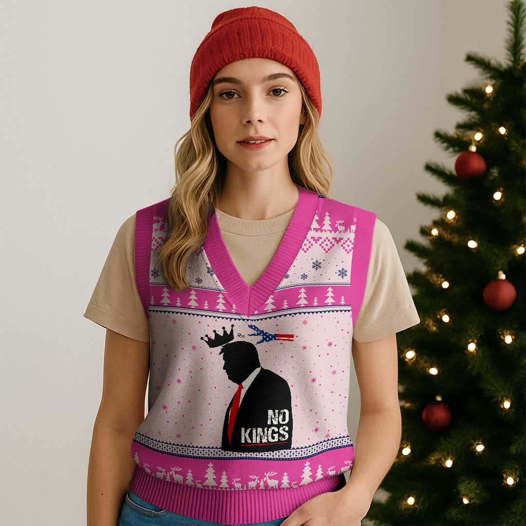 No Kings V-Neck Knit Sweater Vest Funny Resist Meme TS10 Hot Pink Print Your Wear