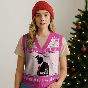 No Kings V-Neck Knit Sweater Vest Funny Resist Meme TS10 Hot Pink Print Your Wear