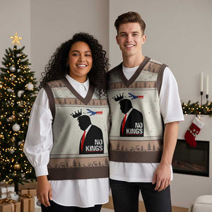 No Kings V-Neck Knit Sweater Vest Funny Resist Meme TS10 Mocha Mousse Print Your Wear