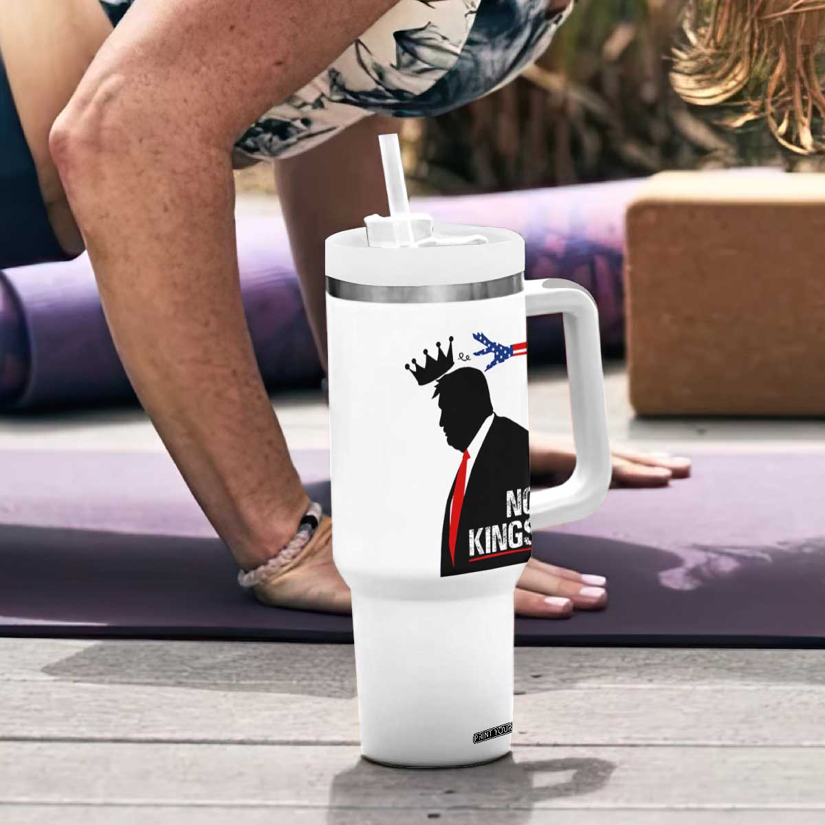 No Kings Tumbler With Handle Funny Resist Meme TS10 Print Your Wear