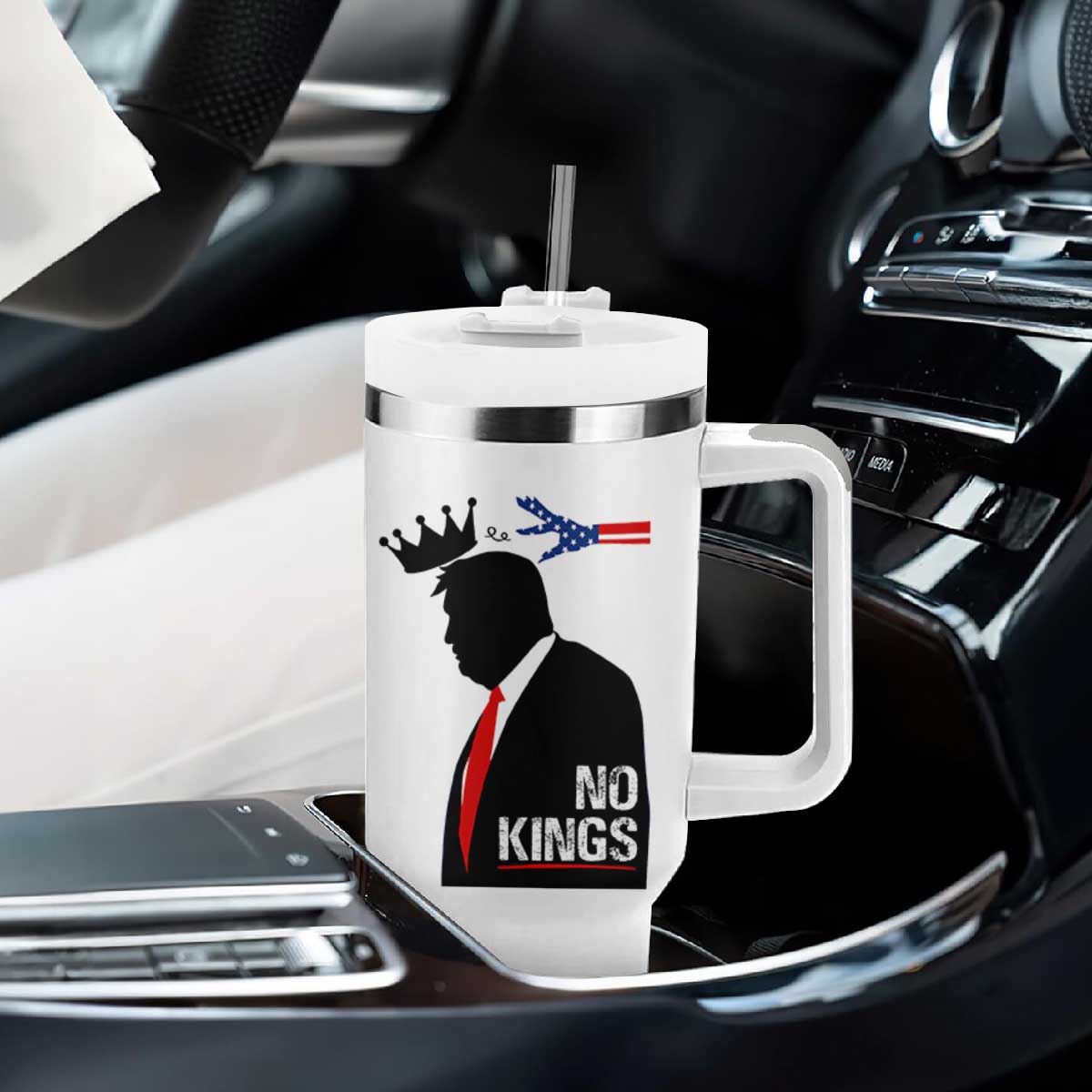 No Kings Tumbler With Handle Funny Resist Meme TS10 Print Your Wear