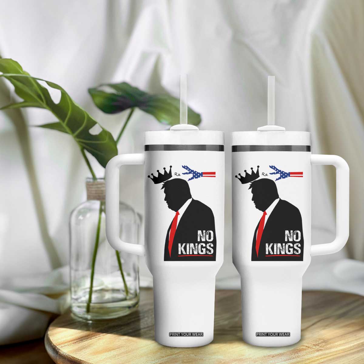No Kings Tumbler With Handle Funny Resist Meme TS10 Print Your Wear