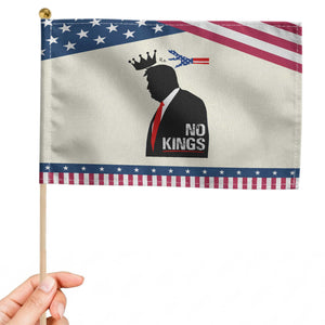 No Kings Patriotic Handheld Flag Funny Resist Meme TS10 Modern 8.2" × 5.5" Beige Blue Print Your Wear
