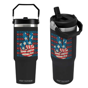 No Kings In America Flip Straw Tumbler USA Flag Peace Sign Hand 4th of July Patriotic TS10 One Size: 30 oz Black Print Your Wear