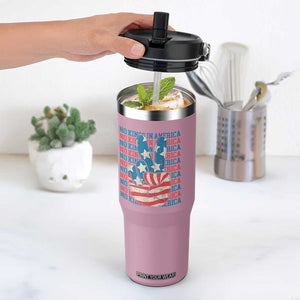 No Kings In America Flip Straw Tumbler USA Flag Peace Sign Hand 4th of July Patriotic TS10 One Size: 30 oz Light Pink Print Your Wear