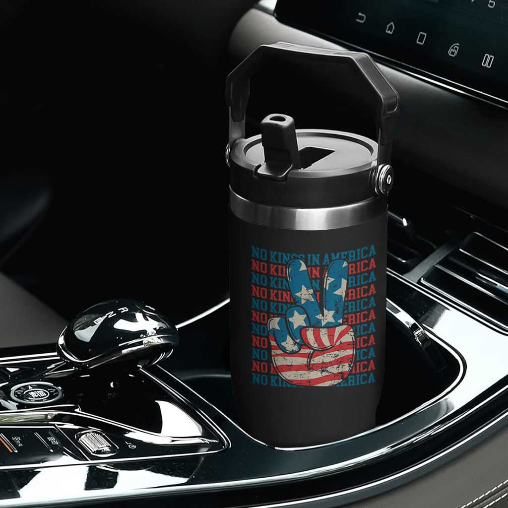 No Kings In America Flip Straw Tumbler USA Flag Peace Sign Hand 4th of July Patriotic TS10 Print Your Wear