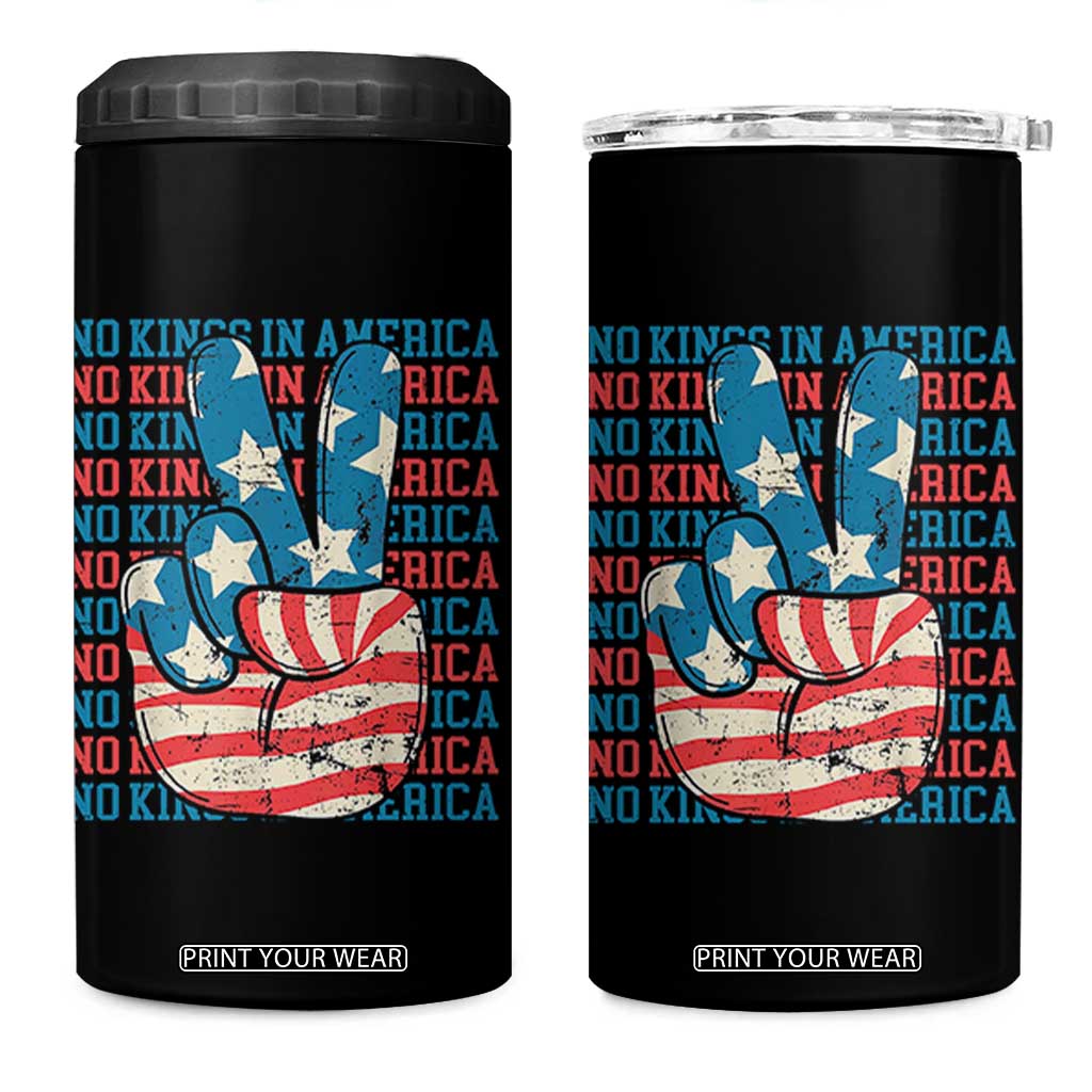 No Kings In America 4 in 1 Can Cooler Tumbler USA Flag Peace Sign Hand 4th of July Patriotic TS10 One Size: 16 oz Black Print Your Wear