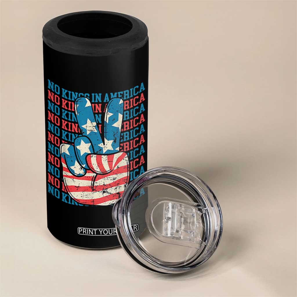 No Kings In America 4 in 1 Can Cooler Tumbler USA Flag Peace Sign Hand 4th of July Patriotic TS10 Print Your Wear