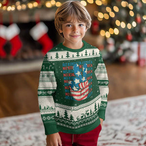 No Kings In America Ugly Christmas Sweater USA Flag Peace Sign Hand 4th of July Patriotic TS10 Forest Green Beige Print Your Wear