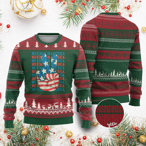 No Kings In America Ugly Christmas Sweater USA Flag Peace Sign Hand 4th of July Patriotic TS10 Red Green Print Your Wear