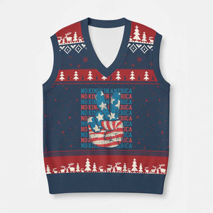 No Kings In America V-Neck Knit Sweater Vest USA Flag Peace Sign Hand 4th of July Patriotic TS10 Navy Red Print Your Wear