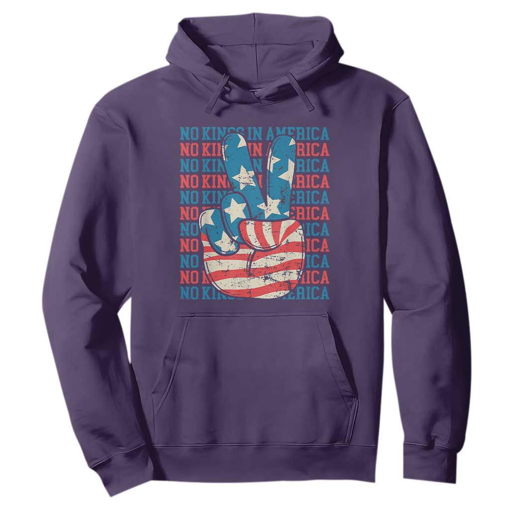 No Kings In America Hoodie USA Flag Peace Sign Hand 4th of July Patriotic TS10 Purple Print Your Wear