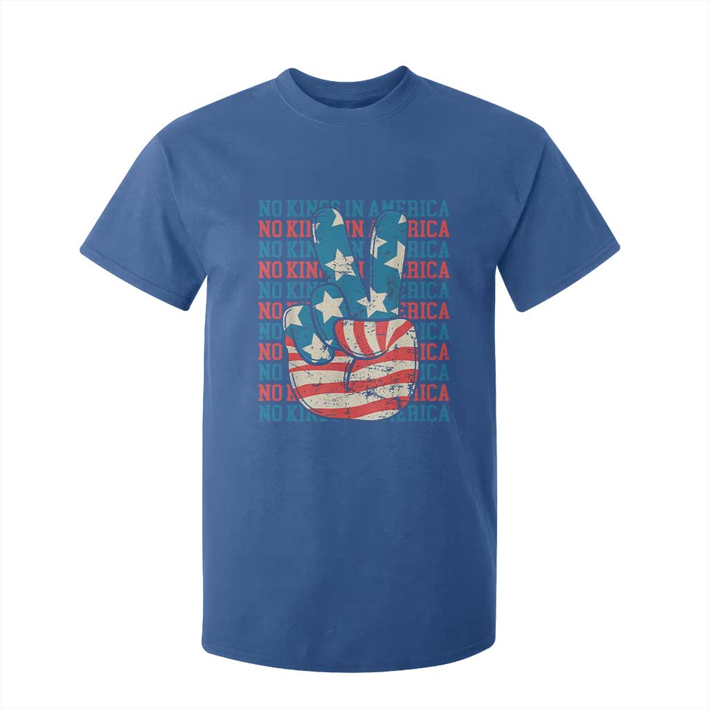 No Kings In America T Shirt For Kid USA Flag Peace Sign Hand 4th of July Patriotic TS10 Royal Blue Print Your Wear