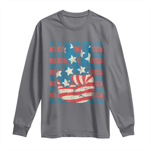 No Kings In America Long Sleeve Shirt USA Flag Peace Sign Hand 4th of July Patriotic TS10 Charcoal Print Your Wear