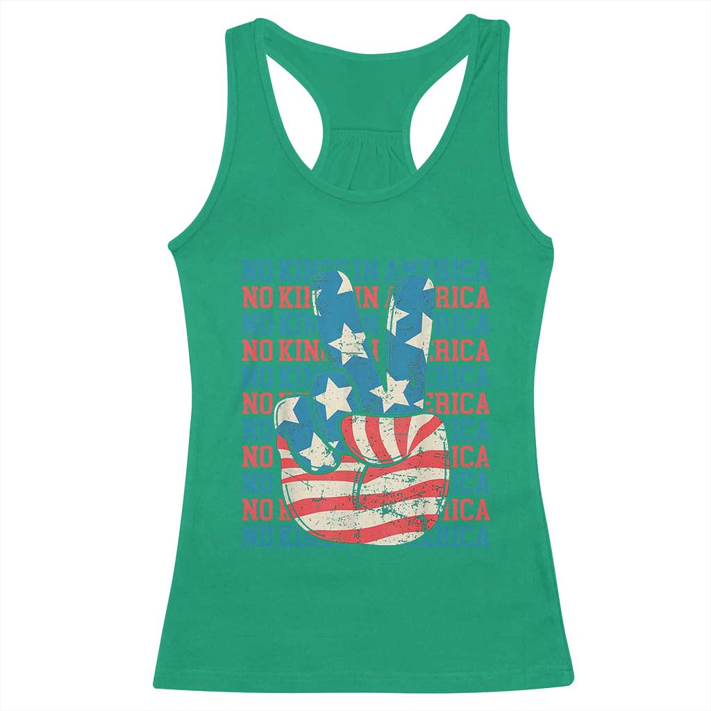 No Kings In America Racerback Tank Top USA Flag Peace Sign Hand 4th of July Patriotic TS10 Irish Green Print Your Wear