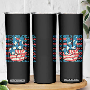 No Kings In America Skinny Tumbler USA Flag Peace Sign Hand 4th of July Patriotic TS10 Print Your Wear