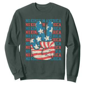 No Kings In America Sweatshirt USA Flag Peace Sign Hand 4th of July Patriotic TS10 Dark Forest Green Print Your Wear