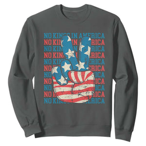 No Kings In America Sweatshirt USA Flag Peace Sign Hand 4th of July Patriotic TS10 Dark Heather Print Your Wear