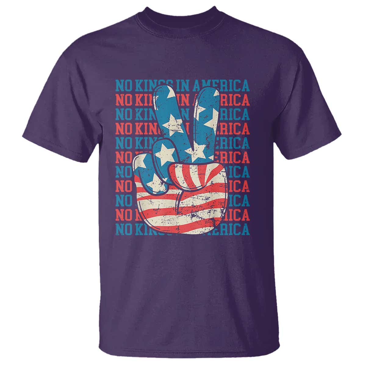No Kings In America T Shirt USA Flag Peace Sign Hand 4th of July Patriotic TS10 Purple Print Your Wear