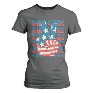 No Kings In America T Shirt For Women USA Flag Peace Sign Hand 4th of July Patriotic TS10 Dark Heather Print Your Wear
