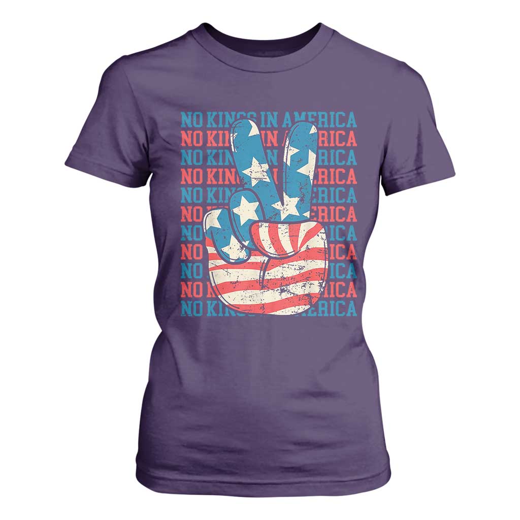 No Kings In America T Shirt For Women USA Flag Peace Sign Hand 4th of July Patriotic TS10 Purple Print Your Wear