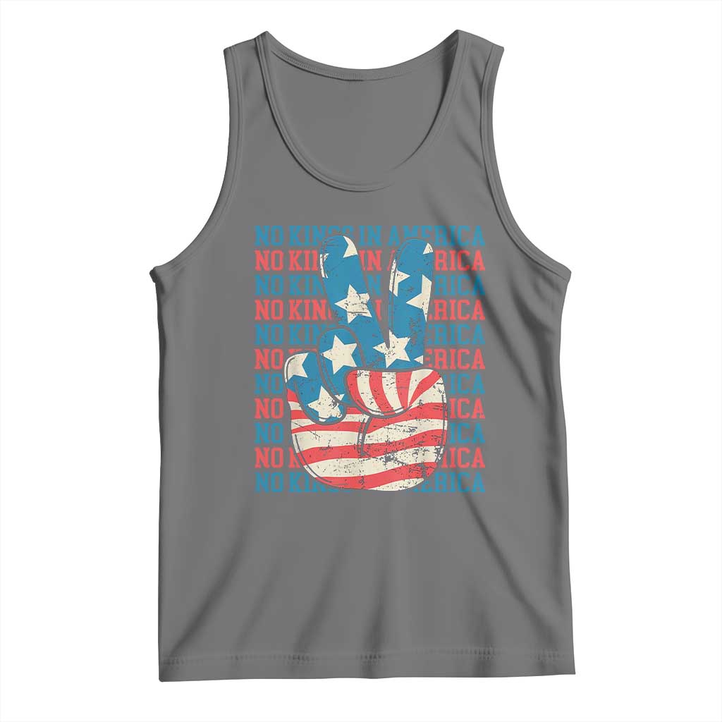 No Kings In America Tank Top USA Flag Peace Sign Hand 4th of July Patriotic TS10 Black Heather Print Your Wear