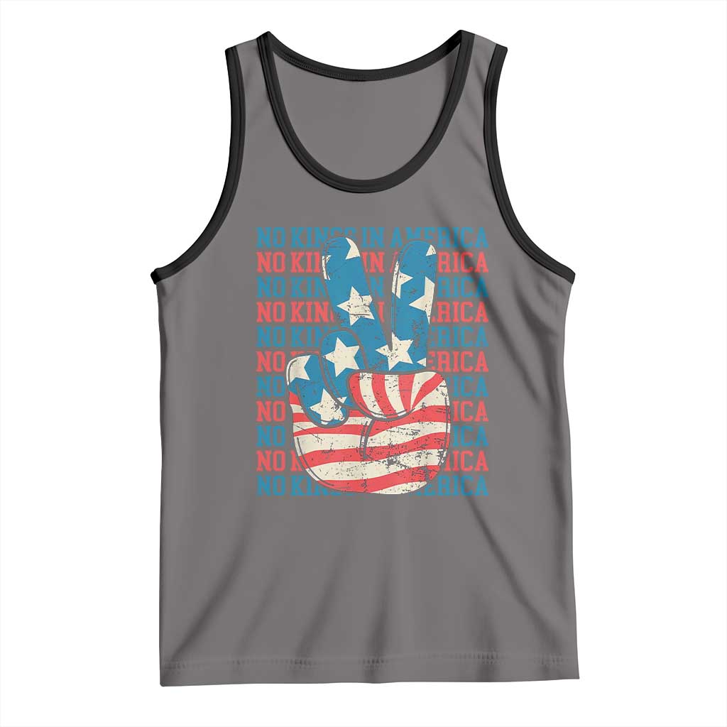 No Kings In America Tank Top USA Flag Peace Sign Hand 4th of July Patriotic TS10 Deep Heather Black Print Your Wear