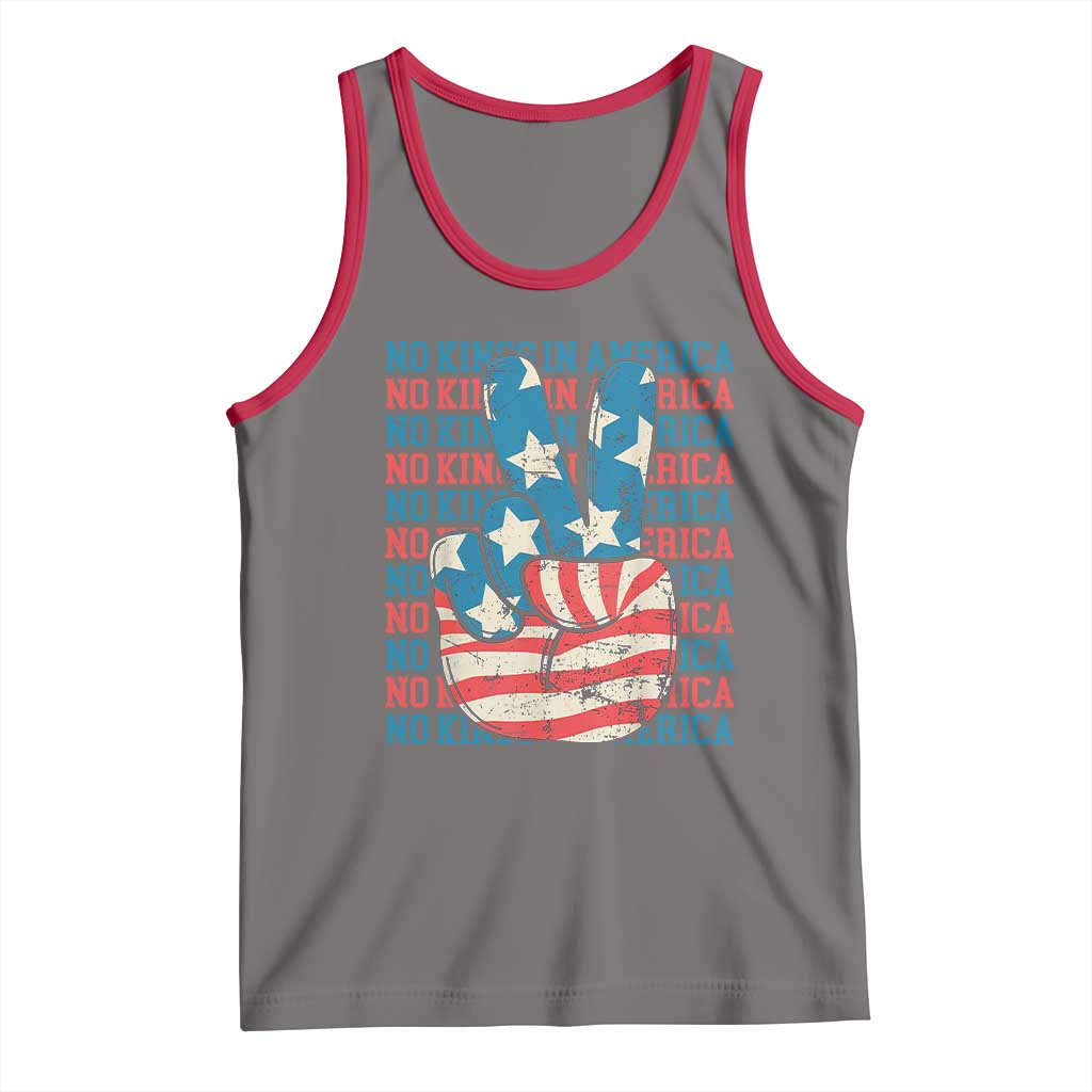 No Kings In America Tank Top USA Flag Peace Sign Hand 4th of July Patriotic TS10 Deep Heather Red Print Your Wear