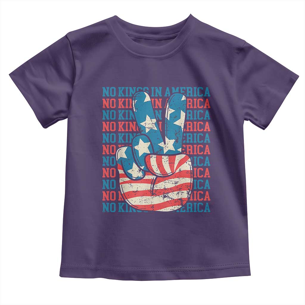 No Kings In America Toddler T Shirt USA Flag Peace Sign Hand 4th of July Patriotic TS10 Purple Print Your Wear