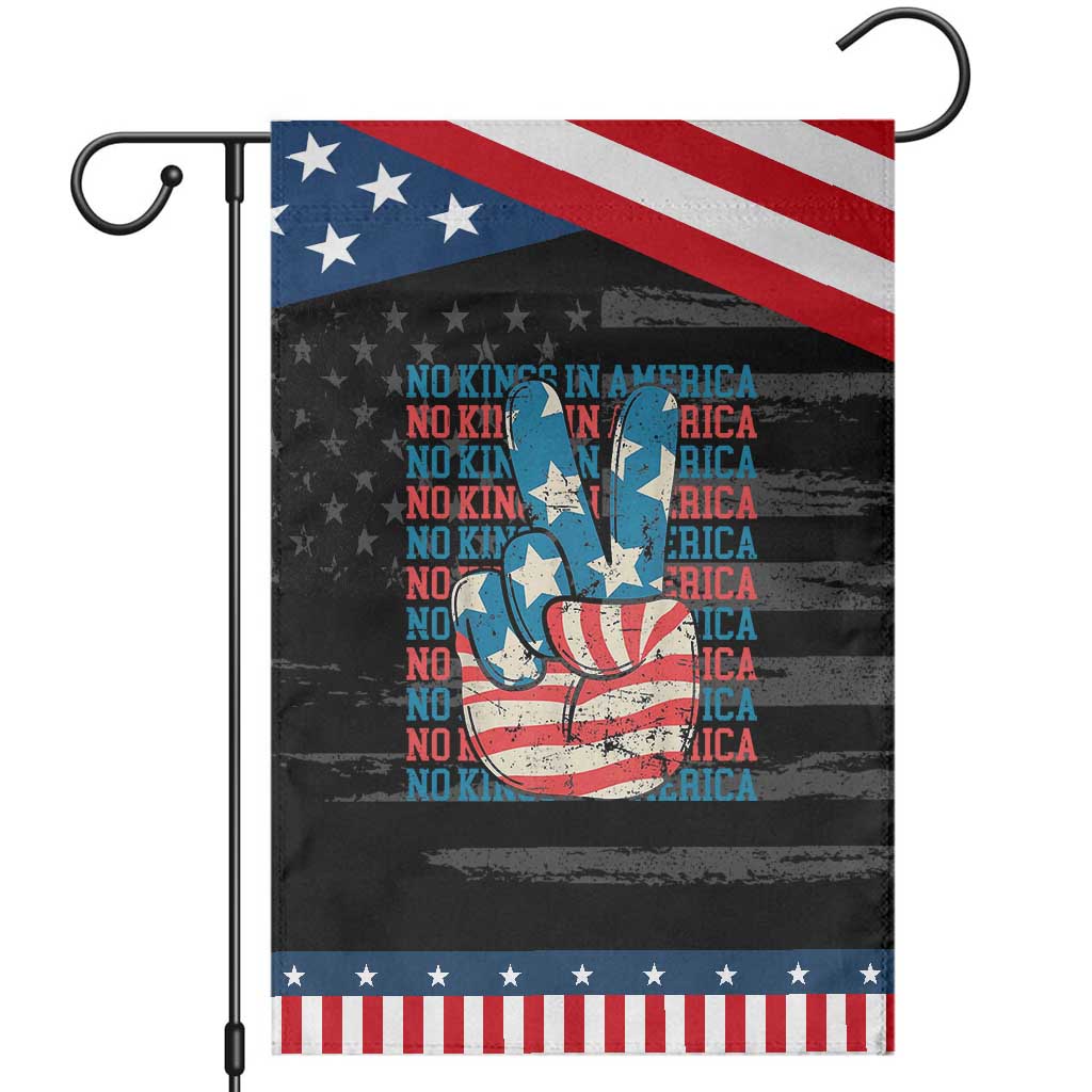 No Kings In America Garden Flag USA Flag Peace Sign Hand 4th of July Patriotic TS10 Distressed Black Blue Print Your Wear