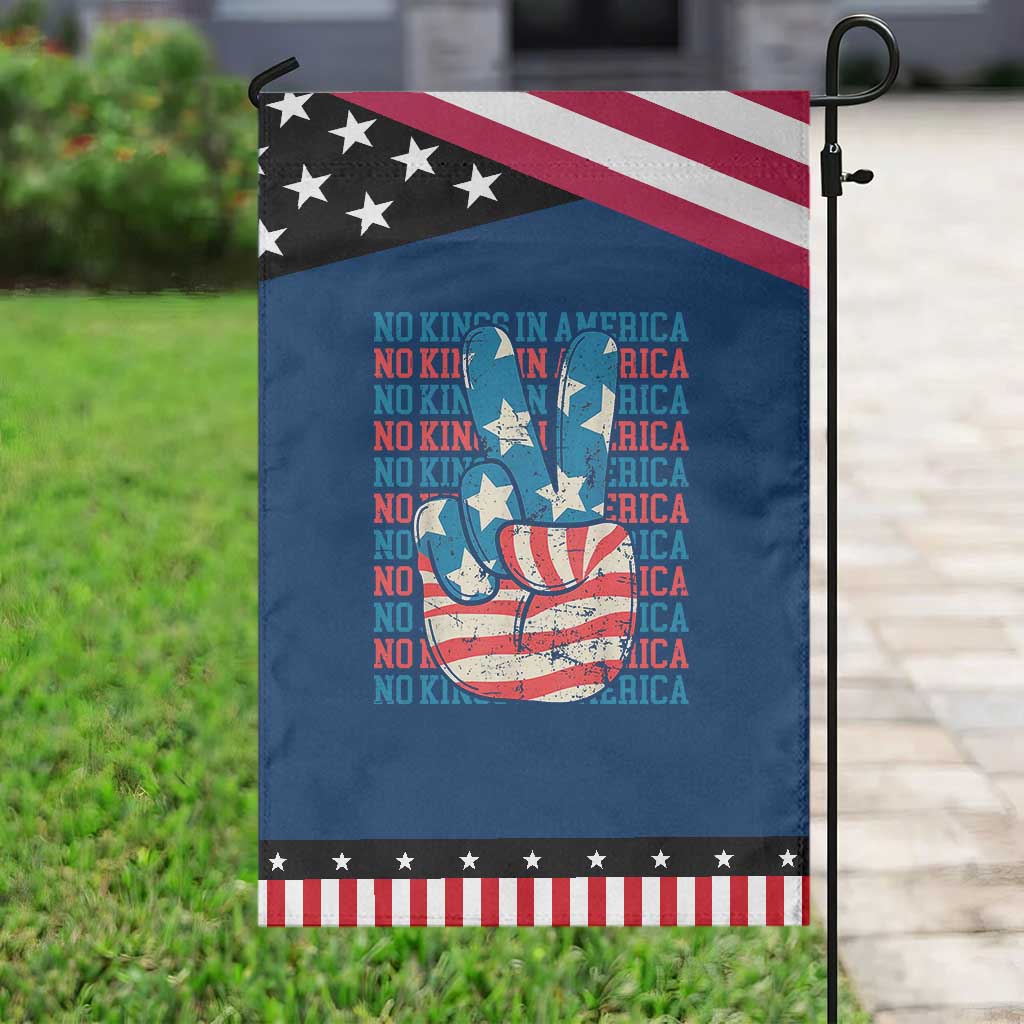 No Kings In America Garden Flag USA Flag Peace Sign Hand 4th of July Patriotic TS10 Classic Blue Black Print Your Wear
