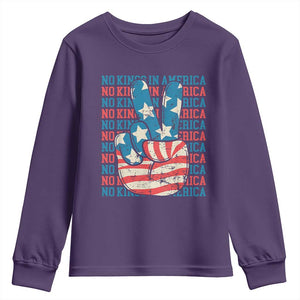 No Kings In America Youth Sweatshirt USA Flag Peace Sign Hand 4th of July Patriotic TS10 Purple Print Your Wear