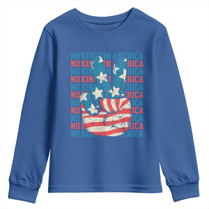 No Kings In America Youth Sweatshirt USA Flag Peace Sign Hand 4th of July Patriotic TS10 Royal Blue Print Your Wear