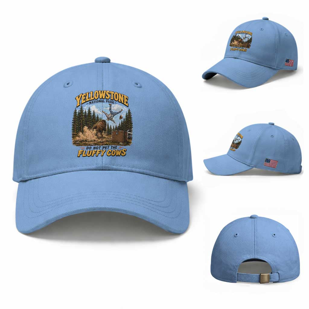 Yellowstone National Park Do Not Pet The Fluffy Cows Bison Baseball Cap TS10 Baseball Cap Universal Fit Light Blue Print Your Wear