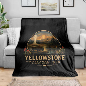 Vintage Yellowstone National Park Vintage Bison Geyser Throw Blanket Wyoming Montana Idaho Hiking Camping