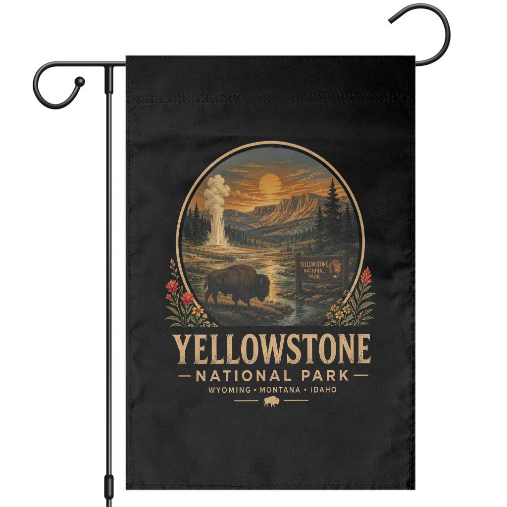 Vintage Yellowstone National Park Vintage Bison Geyser Garden Flag Wyoming Montana Idaho Hiking Camping TS10 Black Print Your Wear