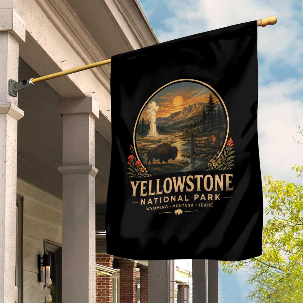 Vintage Yellowstone National Park Vintage Bison Geyser Garden Flag Wyoming Montana Idaho Hiking Camping