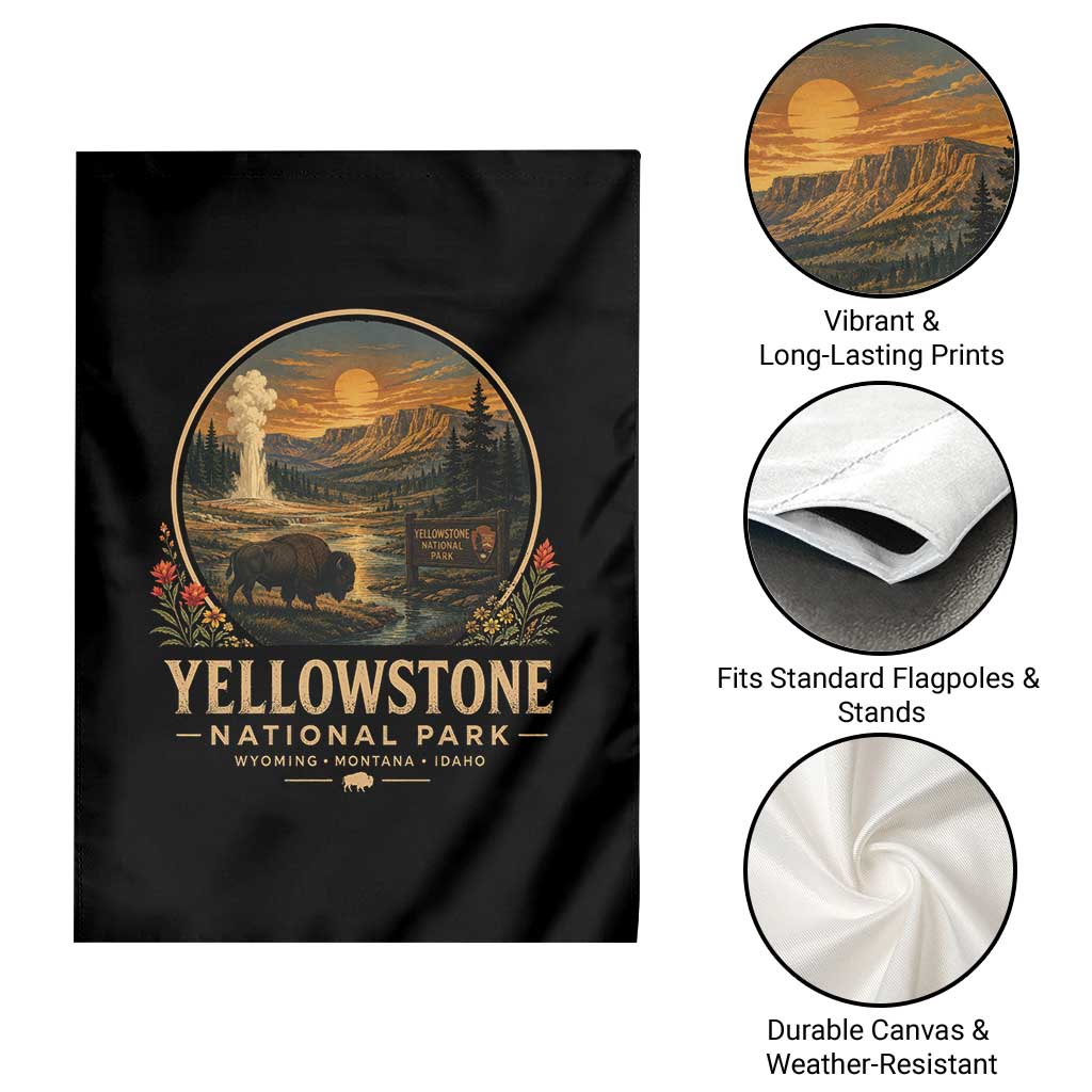 Vintage Yellowstone National Park Vintage Bison Geyser Garden Flag Wyoming Montana Idaho Hiking Camping
