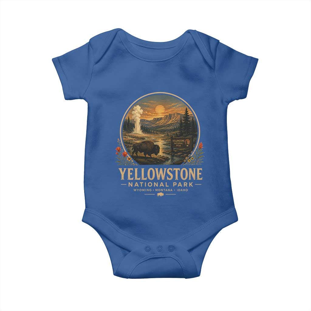 Vintage Yellowstone National Park Vintage Bison Geyser Baby Onesie Wyoming Montana Idaho Hiking Camping