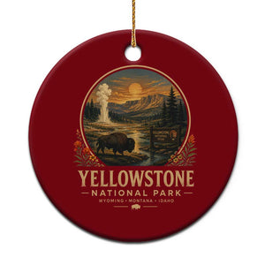 Vintage Yellowstone National Park Vintage Bison Geyser Ceramic Ornament Wyoming Montana Idaho Hiking Camping