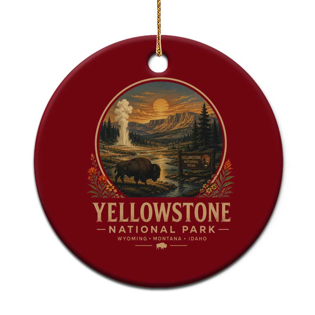 Vintage Yellowstone National Park Vintage Bison Geyser Ceramic Ornament Wyoming Montana Idaho Hiking Camping TS10 1pc Red Print Your Wear