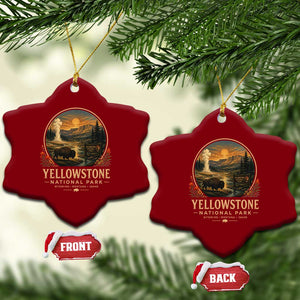 Vintage Yellowstone National Park Vintage Bison Geyser Ceramic Ornament Wyoming Montana Idaho Hiking Camping