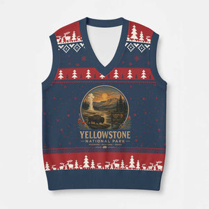 Vintage Yellowstone National Park Vintage Bison Geyser V-Neck Knit Sweater Vest Wyoming Montana Idaho Hiking Camping