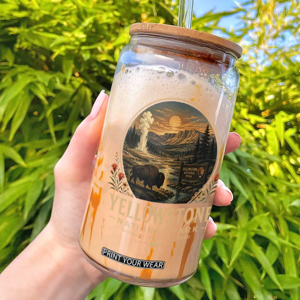 Vintage Yellowstone National Park Vintage Bison Geyser Glass Can Wyoming Montana Idaho Hiking Camping TS10 Black Print Your Wear