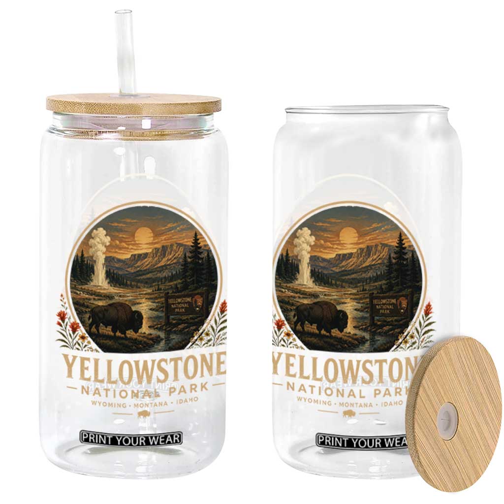 Vintage Yellowstone National Park Vintage Bison Geyser Glass Can Wyoming Montana Idaho Hiking Camping
