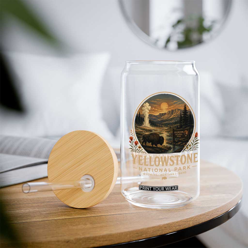 Vintage Yellowstone National Park Vintage Bison Geyser Glass Can Wyoming Montana Idaho Hiking Camping