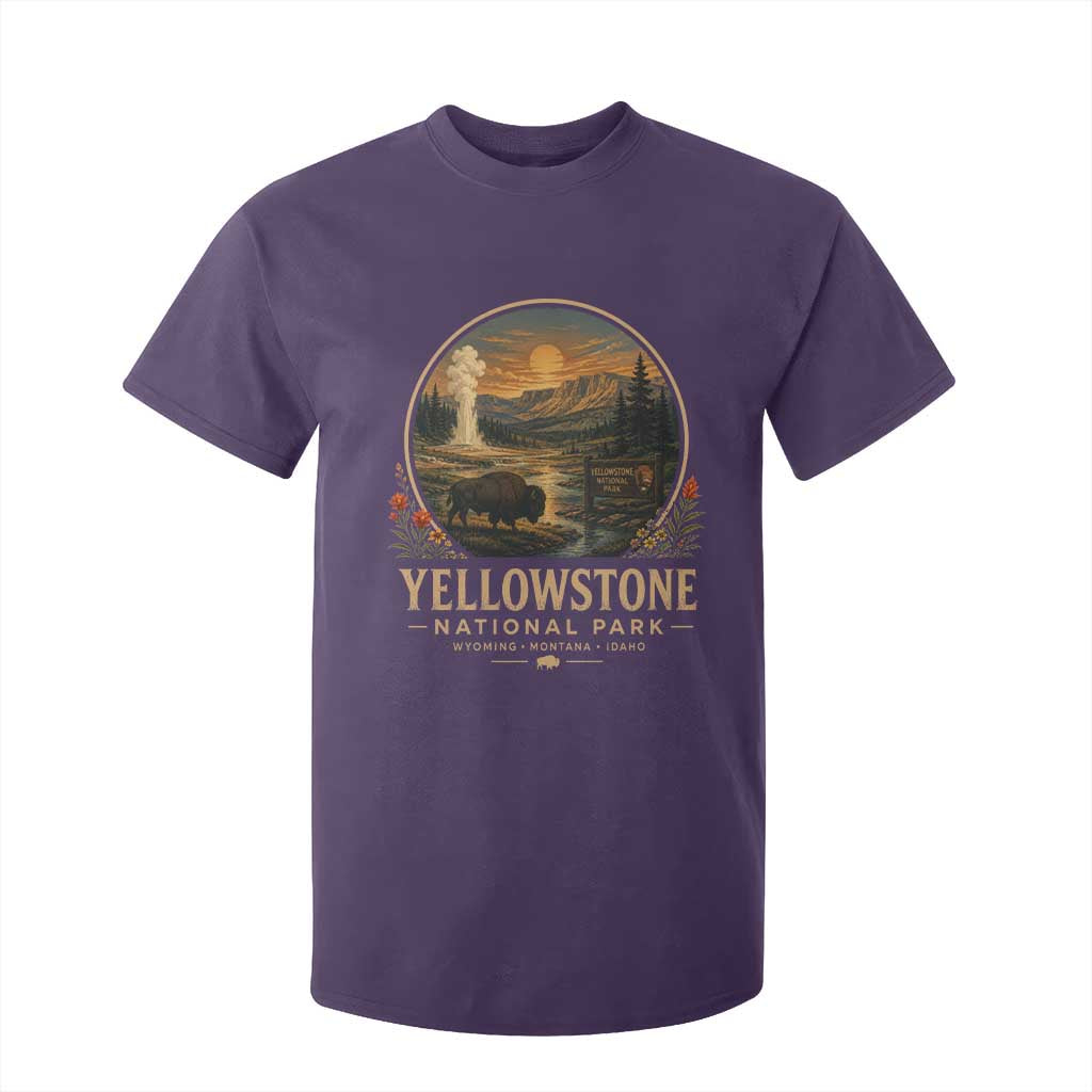 Vintage Yellowstone National Park Vintage Bison Geyser T Shirt For Kid Wyoming Montana Idaho Hiking Camping TS10 Purple Print Your Wear